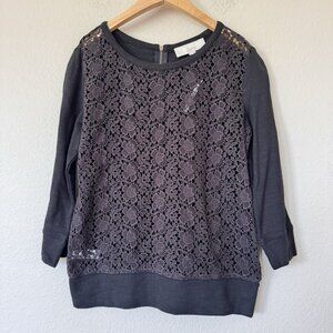 Ann Taylor LOFT Black Short Sleeve Lace Front Shirt Size Small Womens